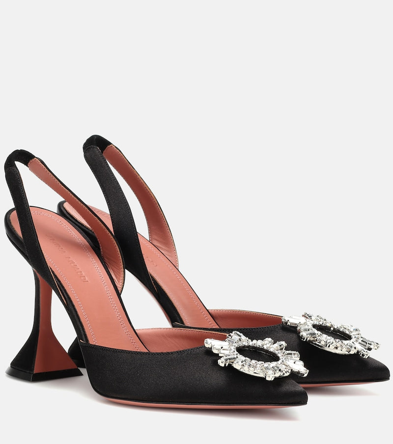 Amina Muaddi Begum satin slingback pumps in Black