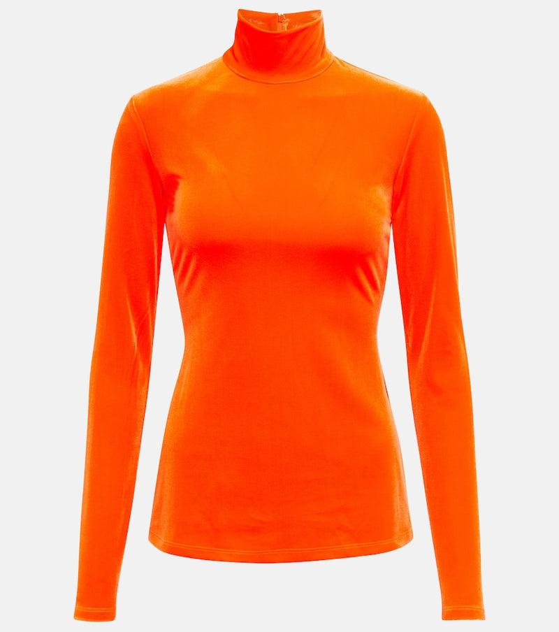 Victoria Beckham Velvet turtleneck top in Fluorescent Orange