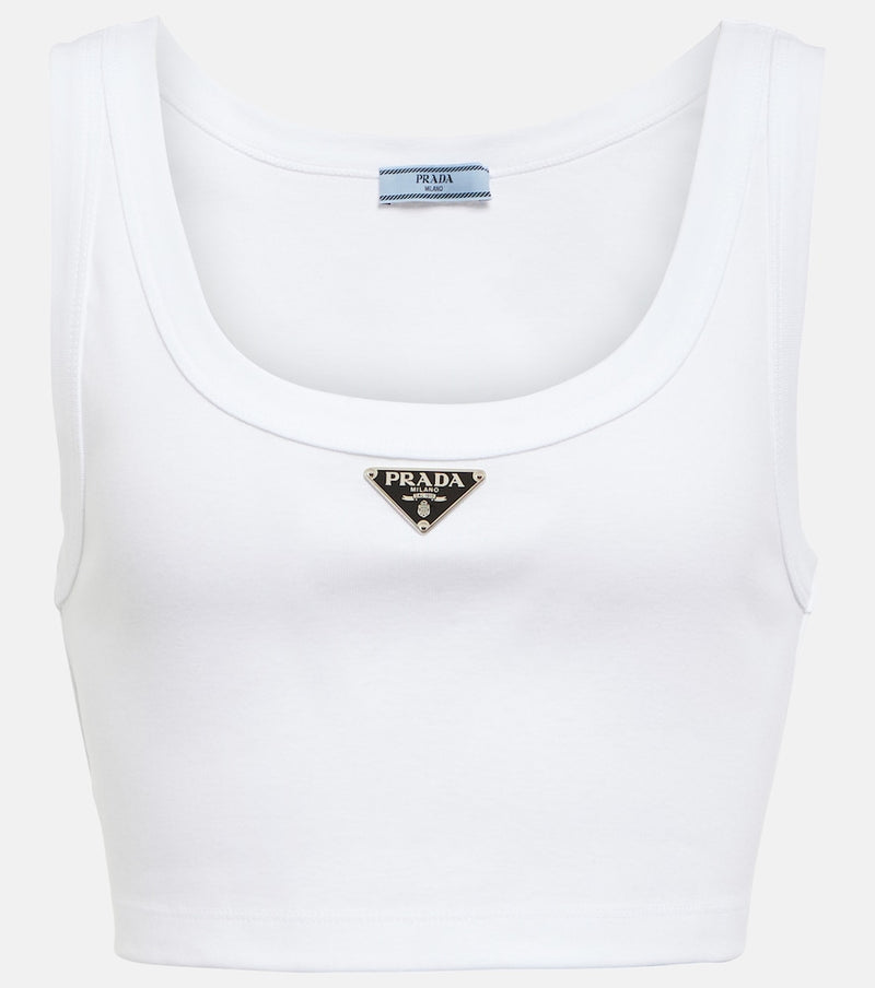 Prada Logo cotton jersey crop top