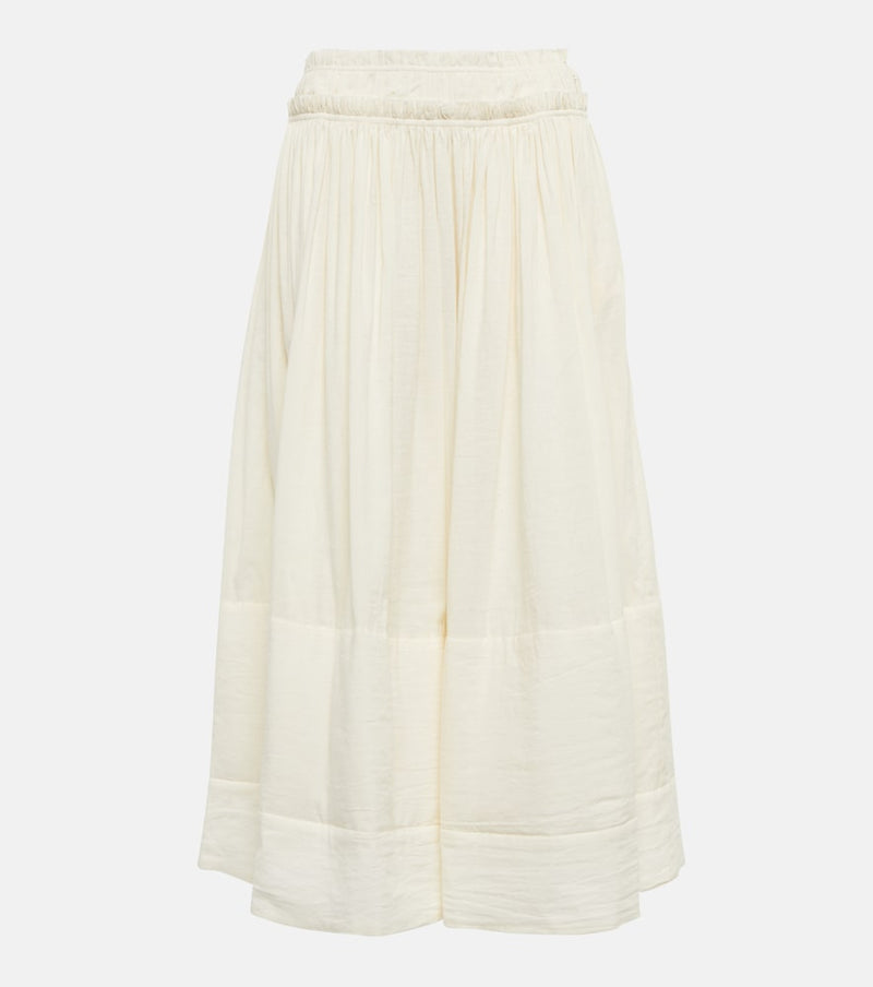 Tory Burch Cotton and linen midi skirt in Biscuit