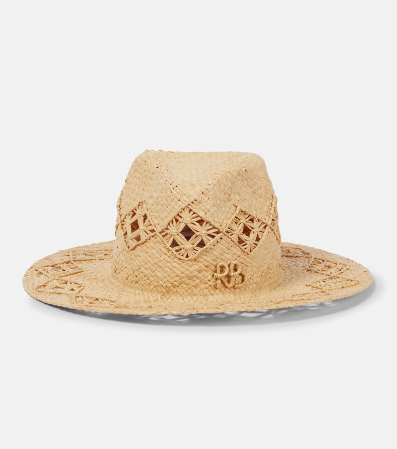 Ruslan Baginskiy Embroidered straw fedora in Natural Straw
