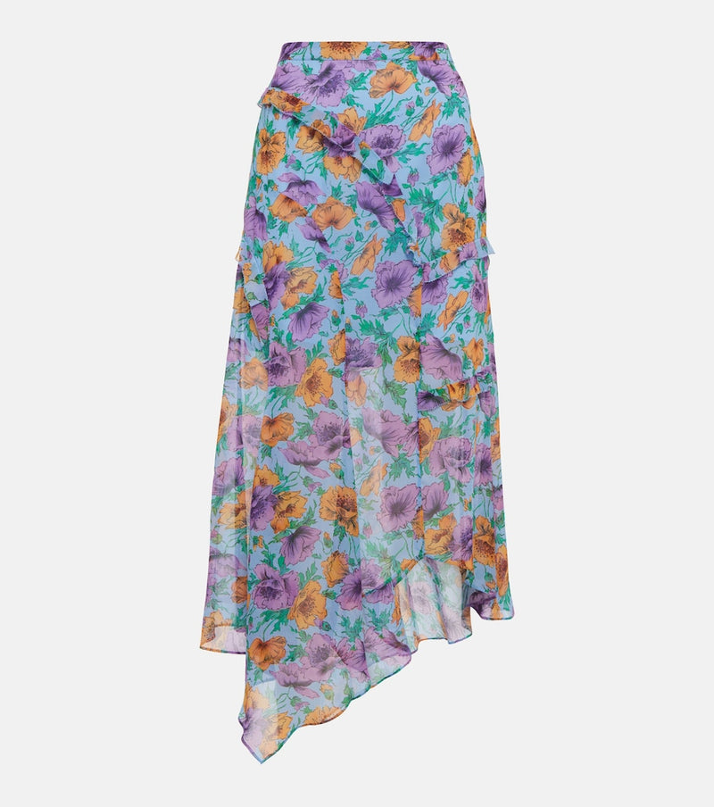 Veronica Beard Eleonora floral silk midi skirt in Lake Blue Multi