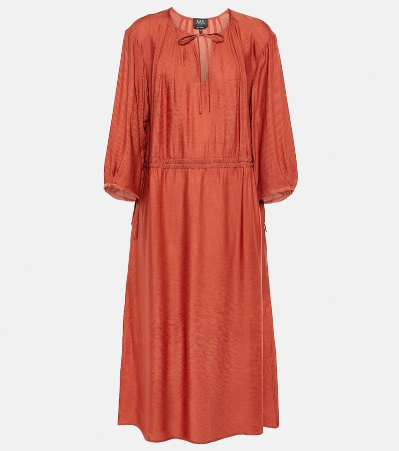A.P.C. P.C. Eve pleated jersey midi dress in Terracotta