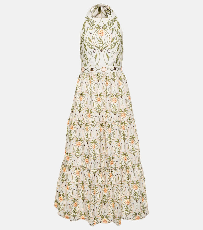 Agua by Agua Bendita Consuelo Lunar embroidered linen midi dress in Mint