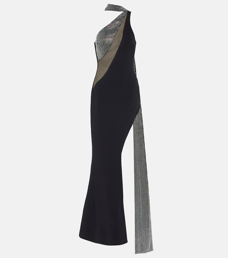 David Koma Crystal-embellished scarf gown in Black