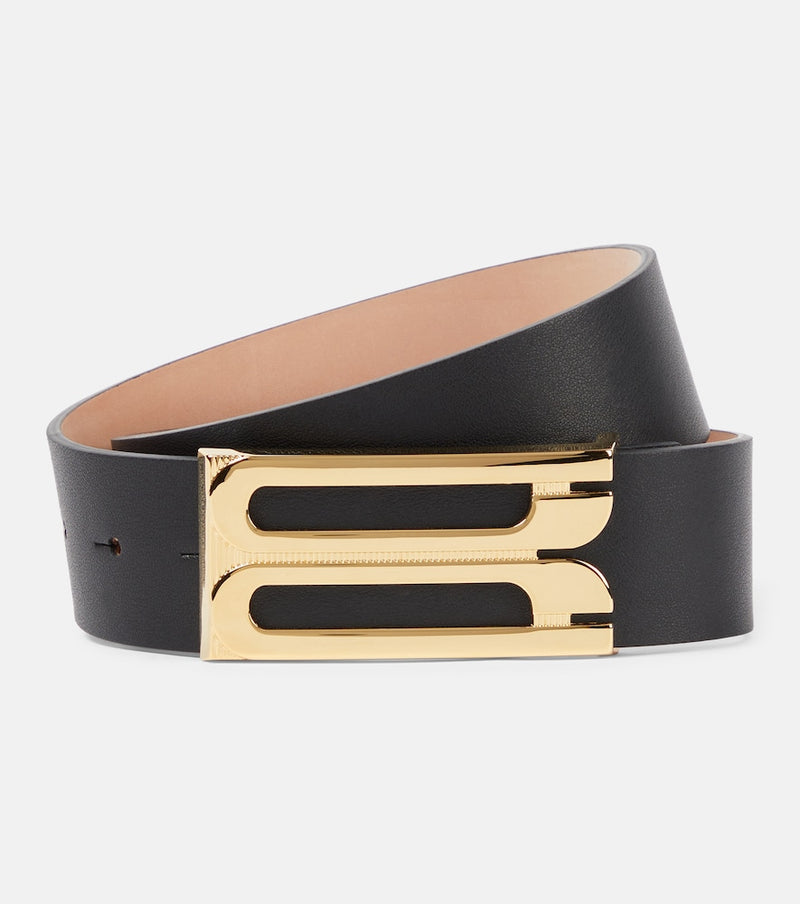 Victoria Beckham Logo leather belt in Ivory Glow
