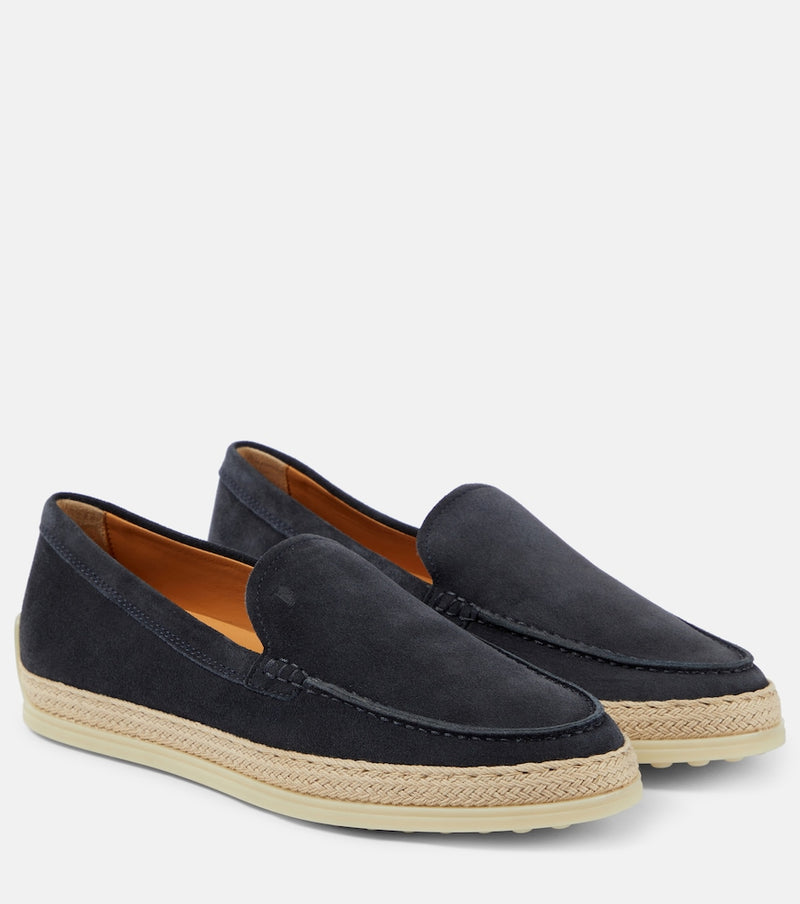 Tod\'s Raffia-trimmed suede loafers