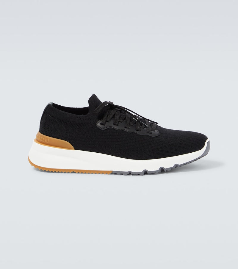 Brunello Cucinelli Leather-trimmed knit sneakers