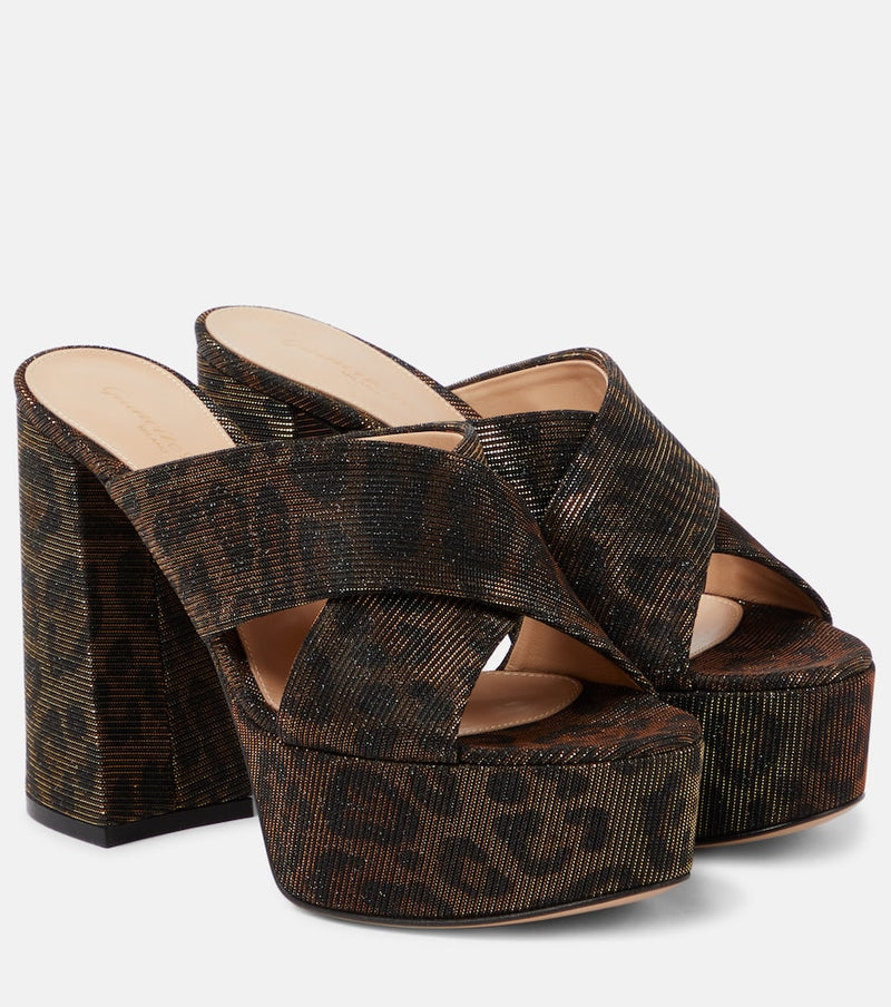 Gianvito Rossi Leopard-print lame platform mules