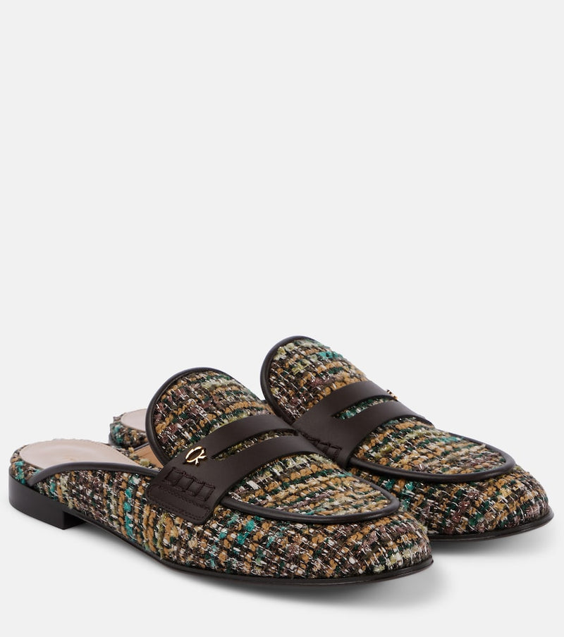 Gianvito Rossi Leather-trimmed boucle mules