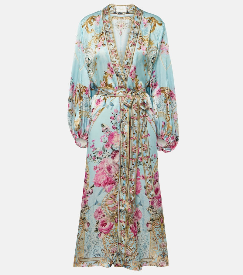 Camilla Embellished floral silk satin robe in Down The Garden Path