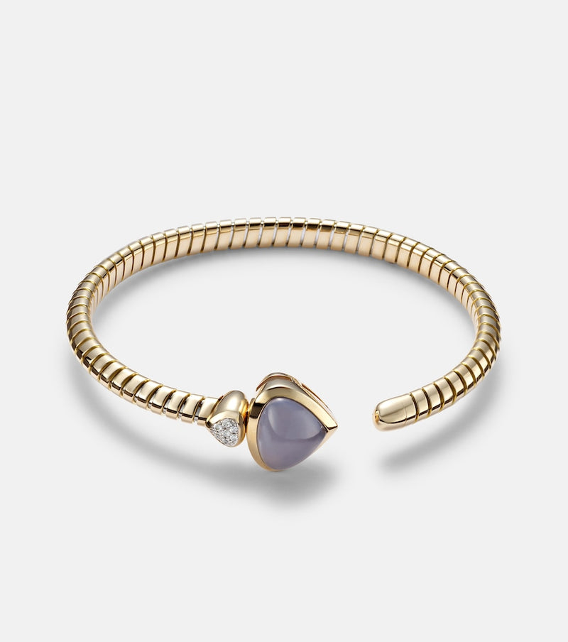Marina B Trisolina Bypass 18kt gold cuff bracelet with chalcedony and diamonds