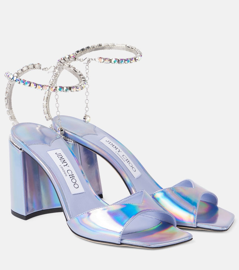 Jimmy Choo Saeda 85 embellished metallic leather sandals