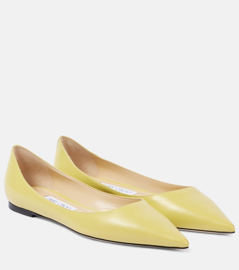 Jimmy Choo Love leather ballet flats in Sunbleached Yellow