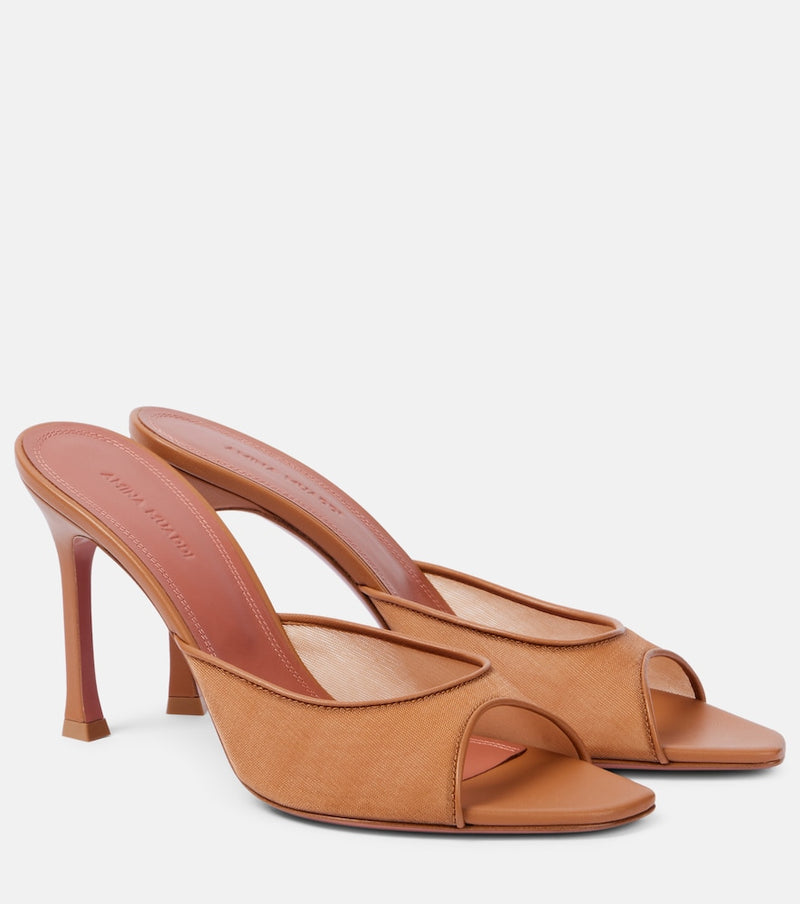 Amina Muaddi Alexa 95 leather-trimmed mesh mules