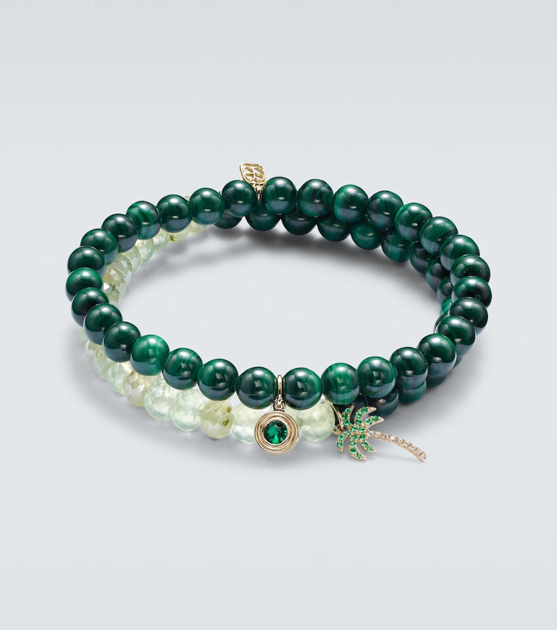 Sydney Evan 14kt yellow gold set of 2 bracelets with emeralds and diamonds