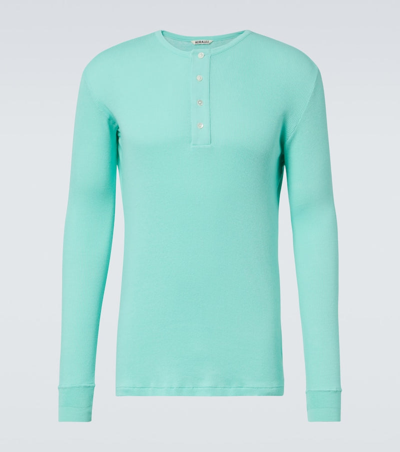 Auralee Ribbed-knit cotton Henley shirt