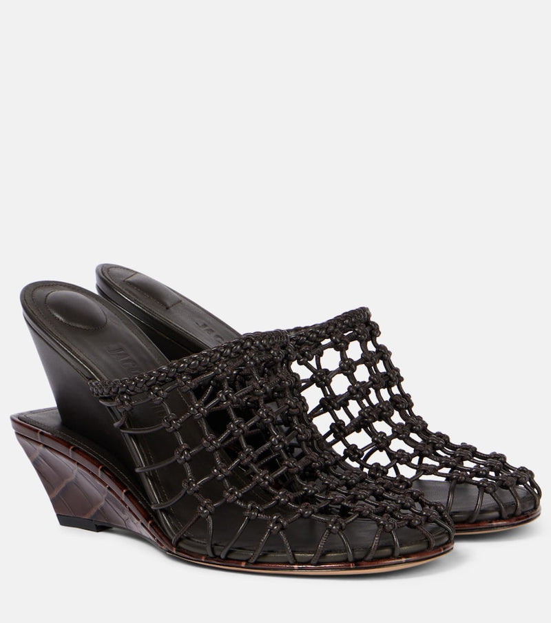 Jacquemus Double 110 woven leather wedge mules