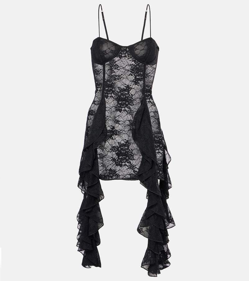 Oséree Ruffled lace minidress in Black