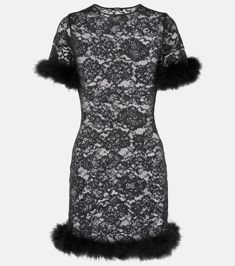 Oséree O-Lover feather-trimmed minidress in Black