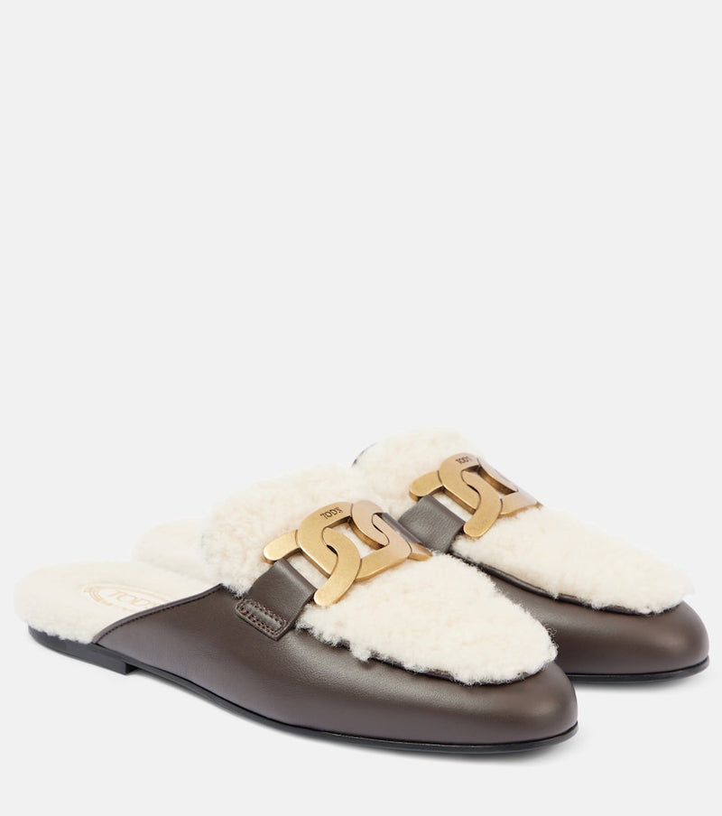 Tod\'s Catena shearling and leather mules