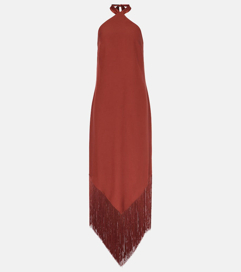 Taller Marmo Nina fringed crepe cady maxi dress in Canyon