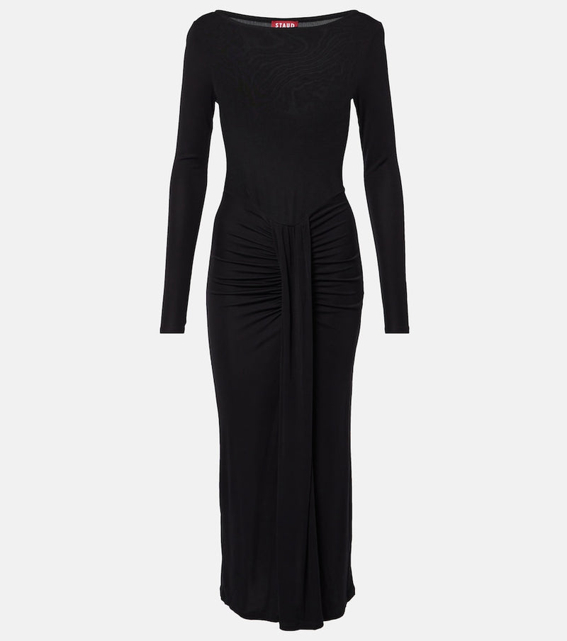 Staud Ruched jersey midi dress in Ivory Glow