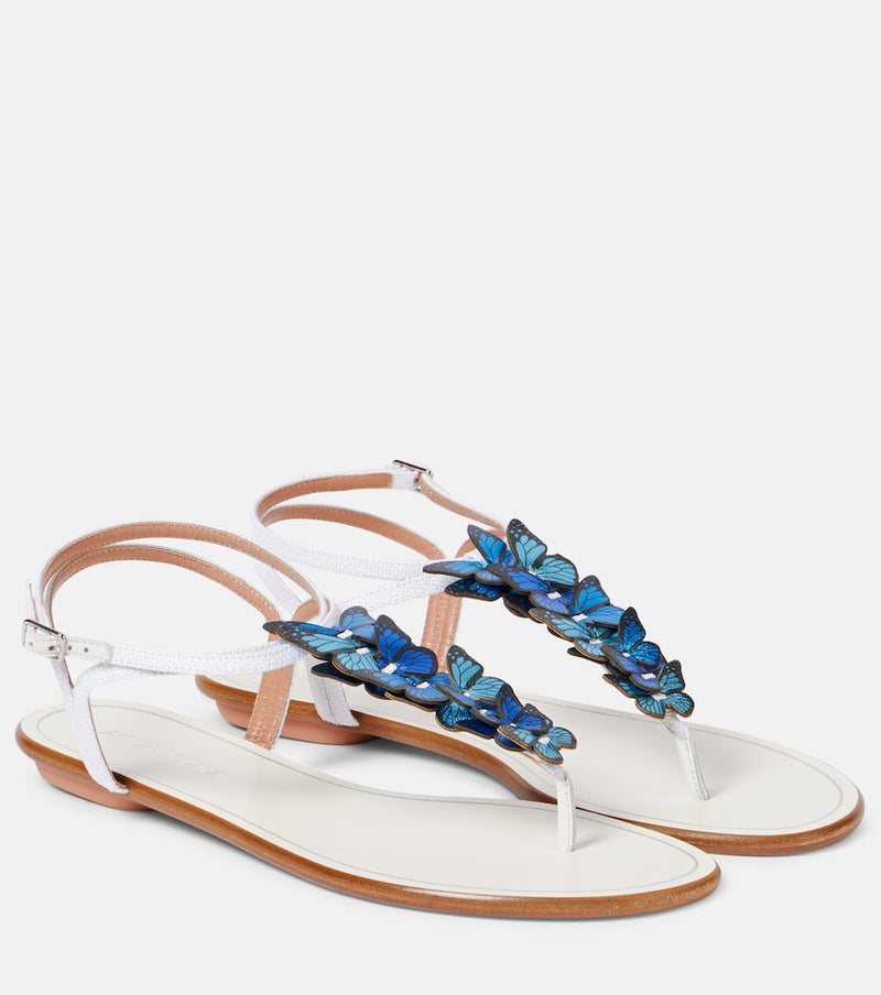 Aquazzura Papillon leather-trimmed canvas sandals in White