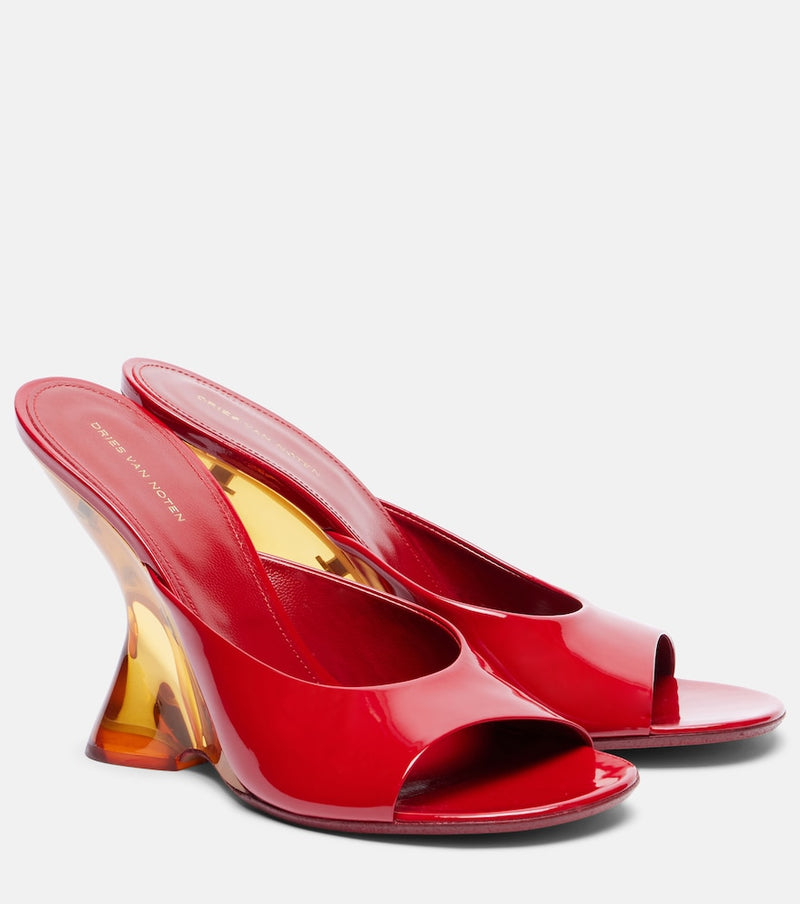 Dries Van Noten Patent leather wedge mules