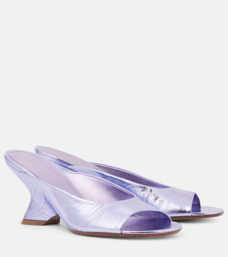 Dries Van Noten Metallic leather wedge mules