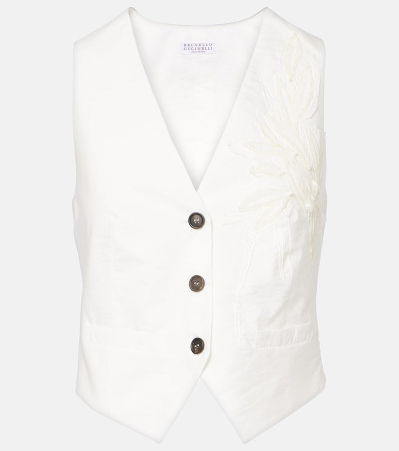 Brunello Cucinelli Monili applique cotton-blend poplin vest