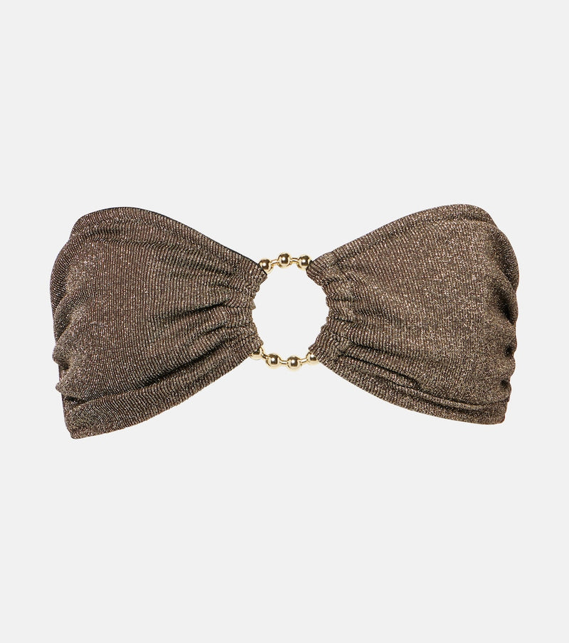 Alexandra Miro Carlotta lame bandeau bikini top in Dark Brown Metallic