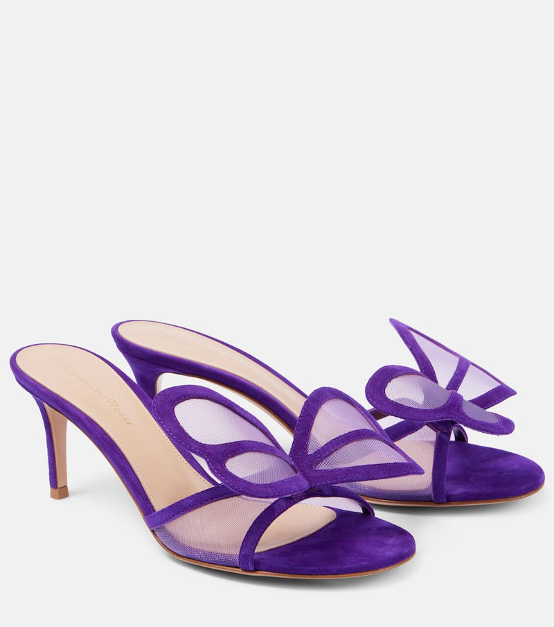 Gianvito Rossi Butterfly 70 mesh and suede mules