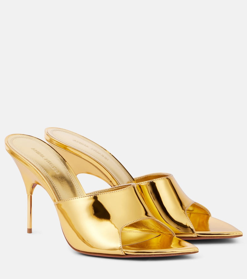 Amina Muaddi Bianca 95 metallic leather mules