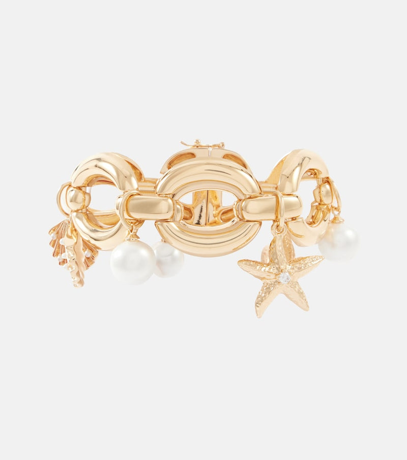 Self-Portrait Faux pearl gold-plated bracelet