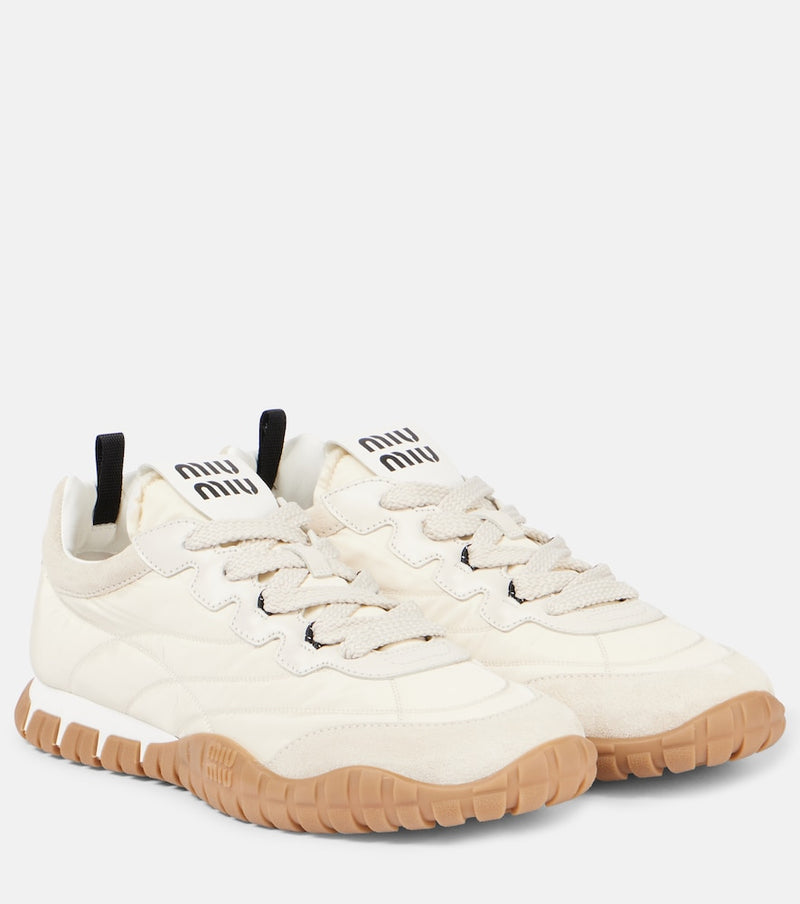 Miu Miu Tyre suede-trimmed sneakers in Beige