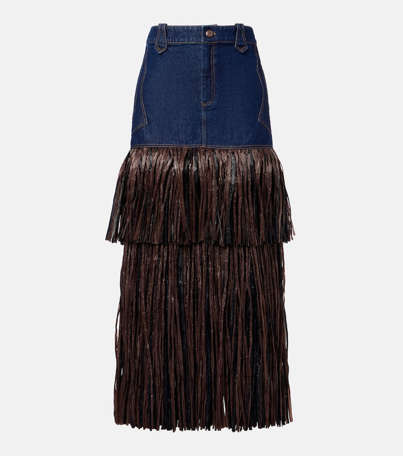 Johanna Ortiz Fringed denim maxi dress