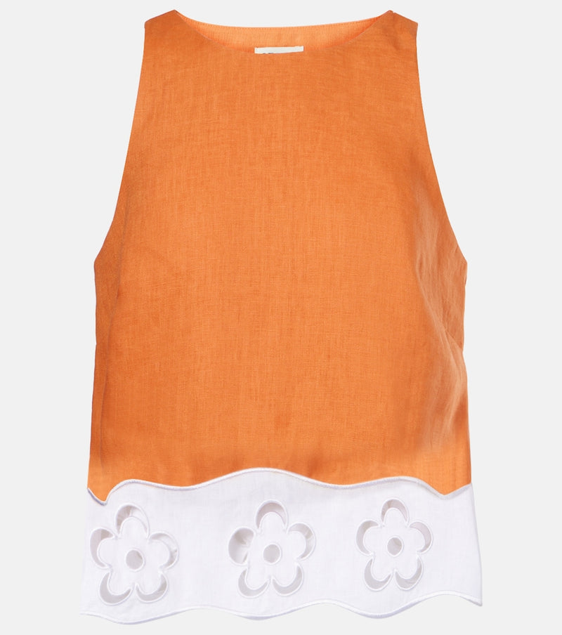 Staud Mika broderie anglaise linen top