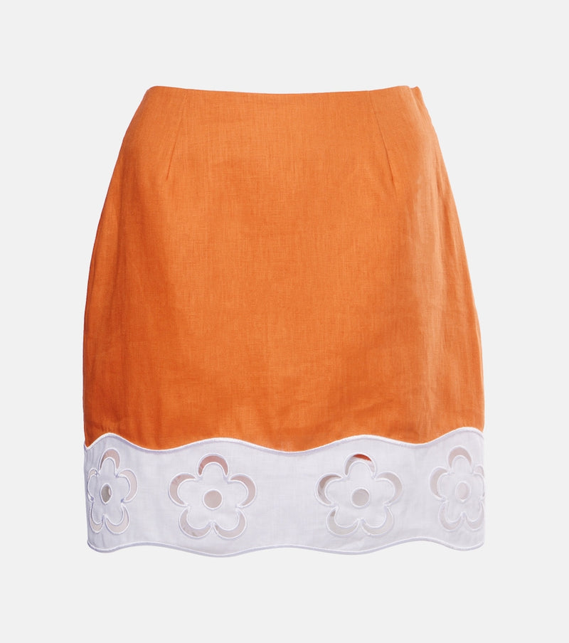 Staud Margaux broderie anglaise linen miniskirt