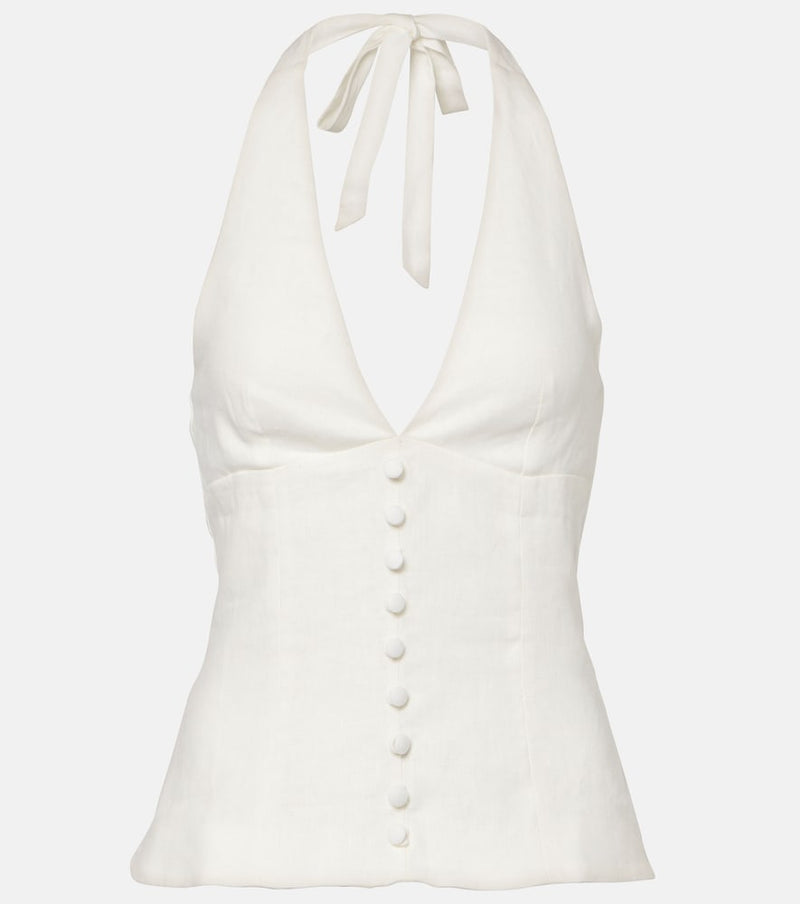 Faithfull Marie shirred halterneck linen top