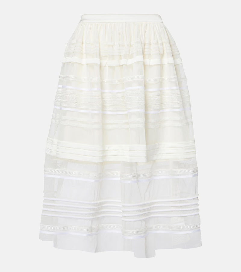 Xu Zhi Gathered lace and tulle midi skirt