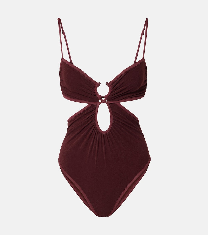 Johanna Ortiz Cutout gathered terry swimsuit in Burgundy