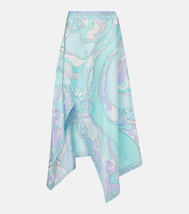 Pucci Orchidee asymmetric silk twill maxi skirt