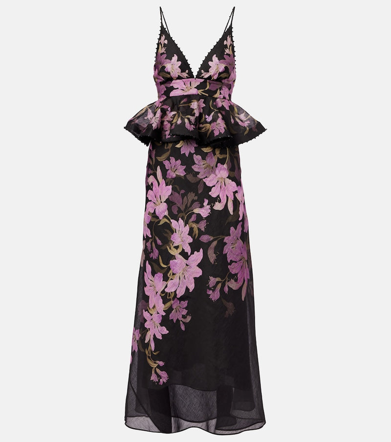 Zimmermann Dawning floral linen and silk gown
