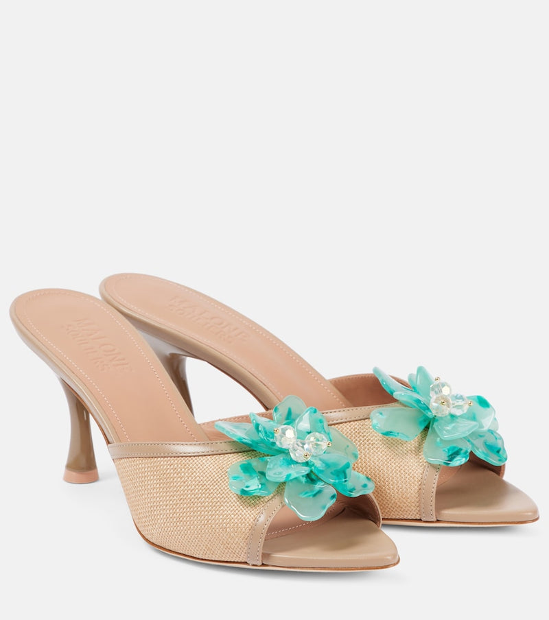 Malone Souliers Cyd 70 embellished leather-trimmed mules
