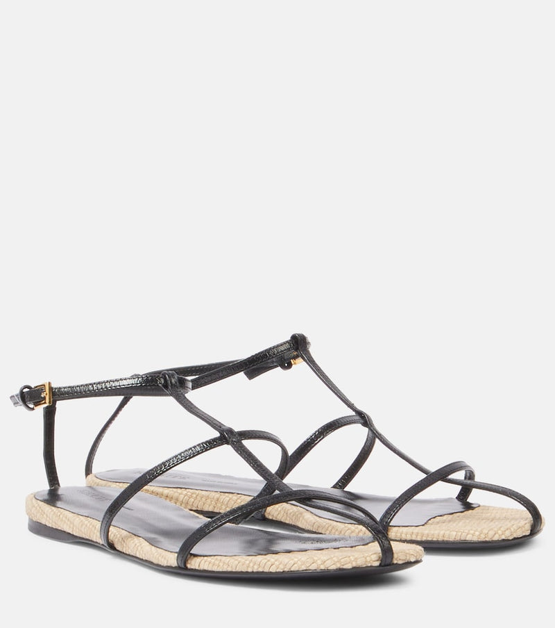 Khaite Cage leather raffia-trimmed sandals