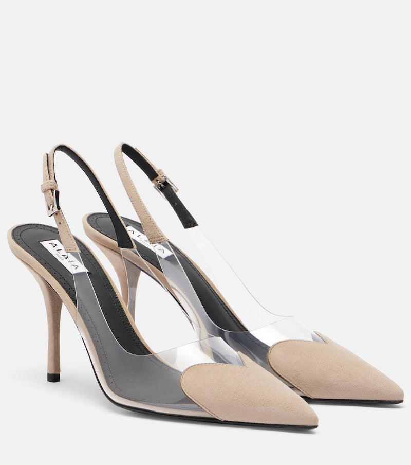 Alaia Cour 90 suede and PVC slingback pumps
