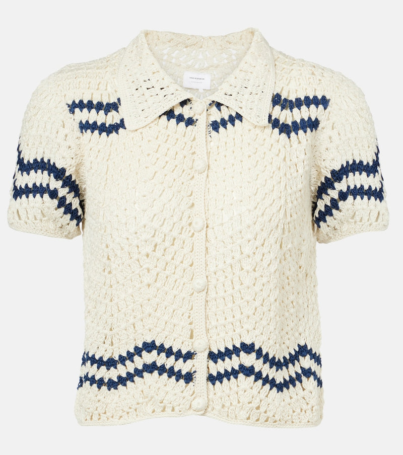 Anna Kosturova Nautical chevron crochet cotton shirt