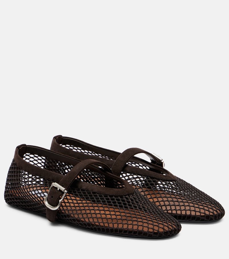 Alaia Suede-trimmed mesh ballet flats