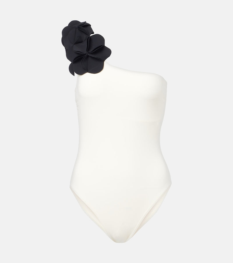 Karla Colletto Tess floral-applique one-shoulder swimsuit